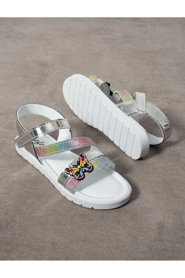 Children's White Daily Single Velcro Butterfly Detailed Lightweight Sandals Comfortable Sole Pool Daily Slippers