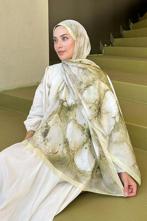 Bohem Çiçek Desen Soft Şal Sarı - 3