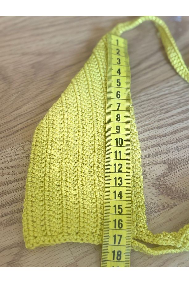 El Yapımı Gold Sarı Örgü Bikini Takımı + Bandana Hediyeli – M/L - 5