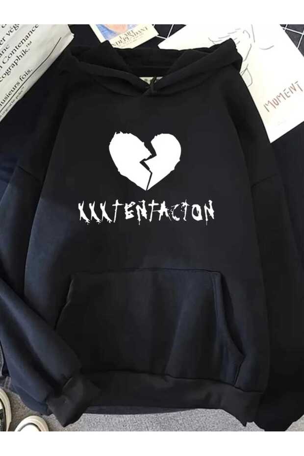 Xxx Tentacion Printed Hooded Pocket Inside Wool Black Sweatshirt