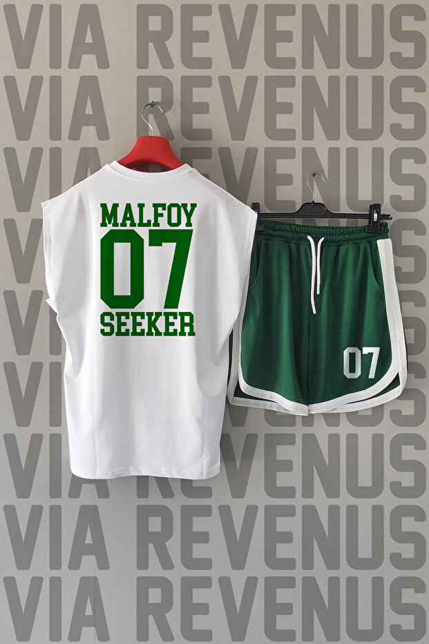 Malfoy Seeker Front Back Printed Zero Sleeve Sport Tshirt and Green Shorts Sport Set