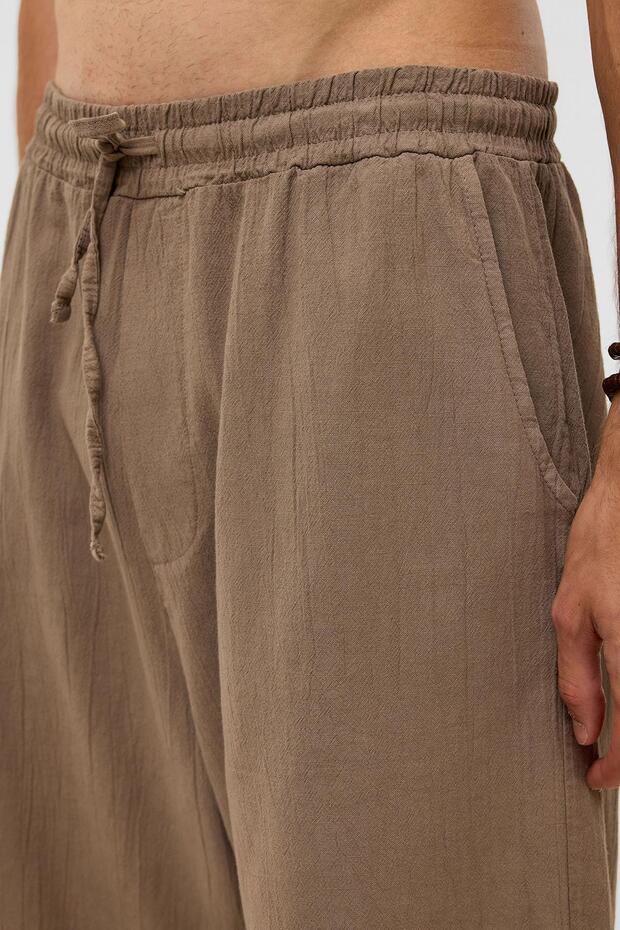 Oversize Keten Şort Kahve - 4