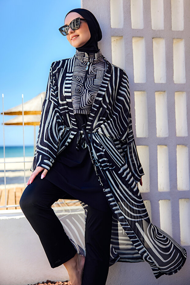 Remsa Single Kaftan Kimono Pareo on Hijab Swimsuit Black02 Rp032 Labire