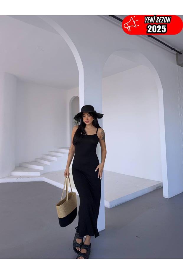 Sandy Fabric Black Maxi Dress