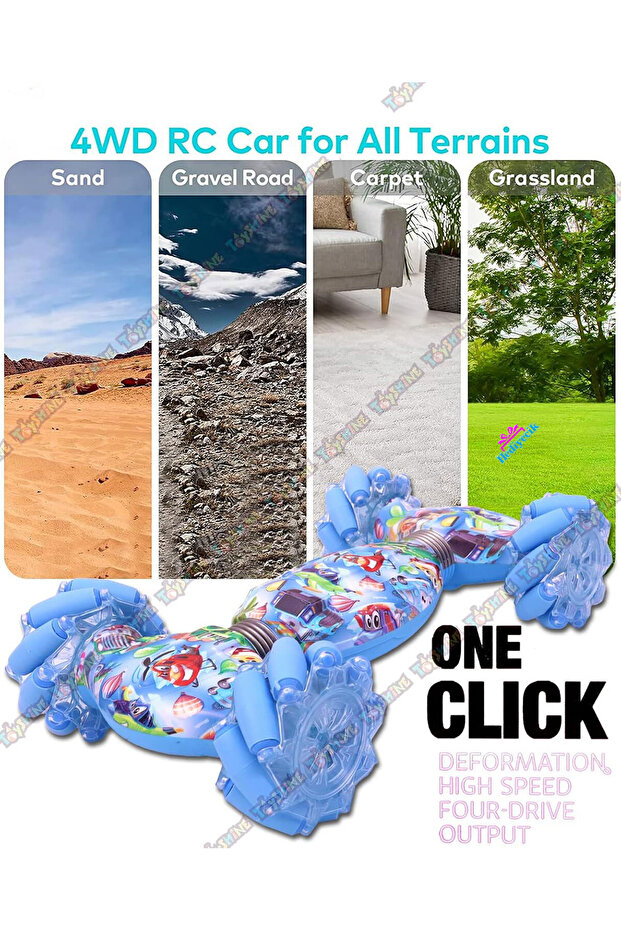 Rc 4WD El Sensörlü Kontrol ve Uzaktan Kumandalı Full Fonksiyon Crazy Mavi Araba - 3