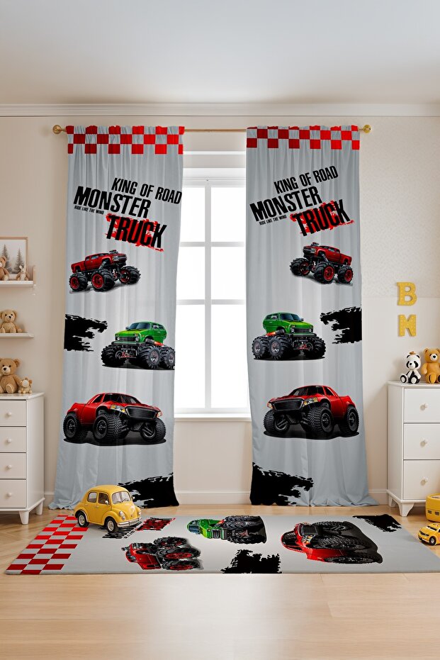 Red Monster Patterned Children's Baby Room Background Curtain (Single Wing Pricing)