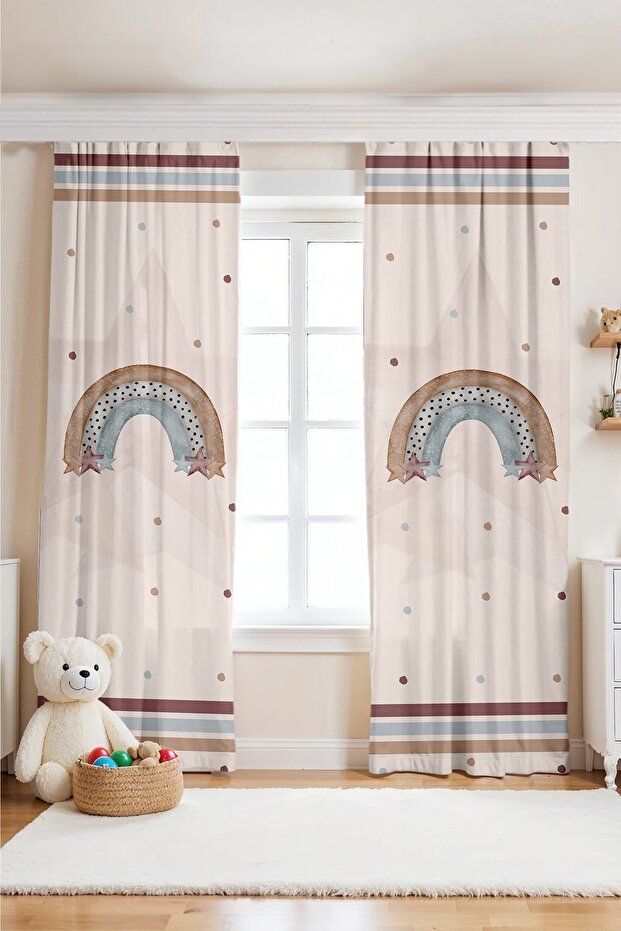 Striped Coffee Shades Rainbow Patterned Children's Baby Room Background Curtain (Single Wing Pricing)