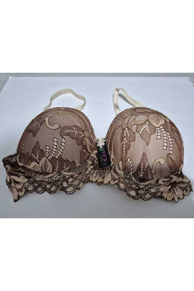 Silicone Padded Bra - Skin-Brown - Lace Detail