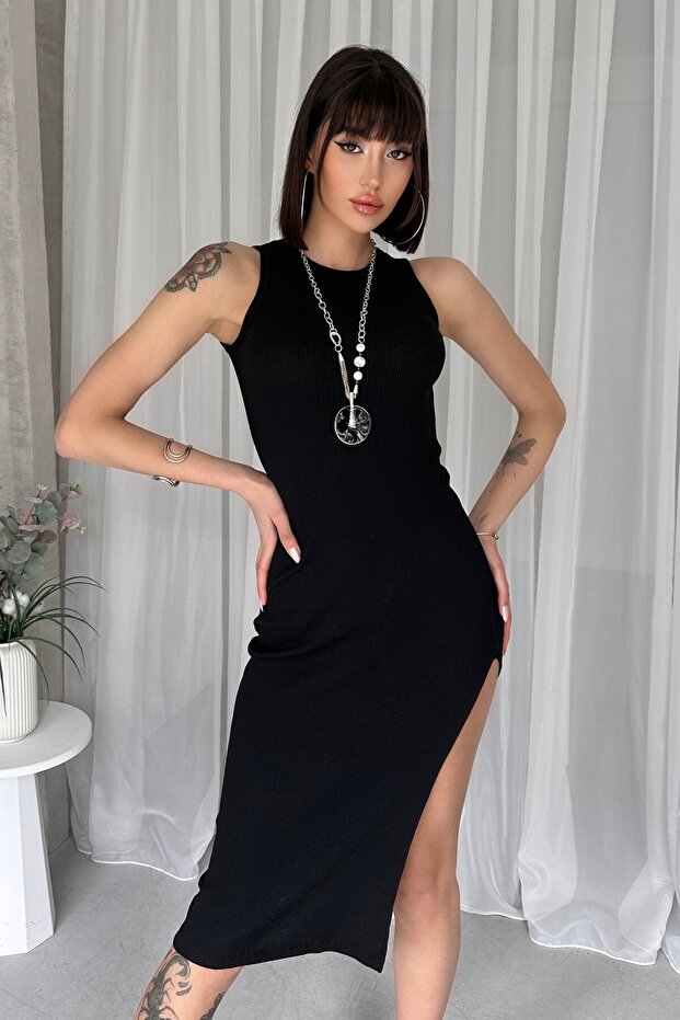 Midi Length Slit Camisole Pencil Dress