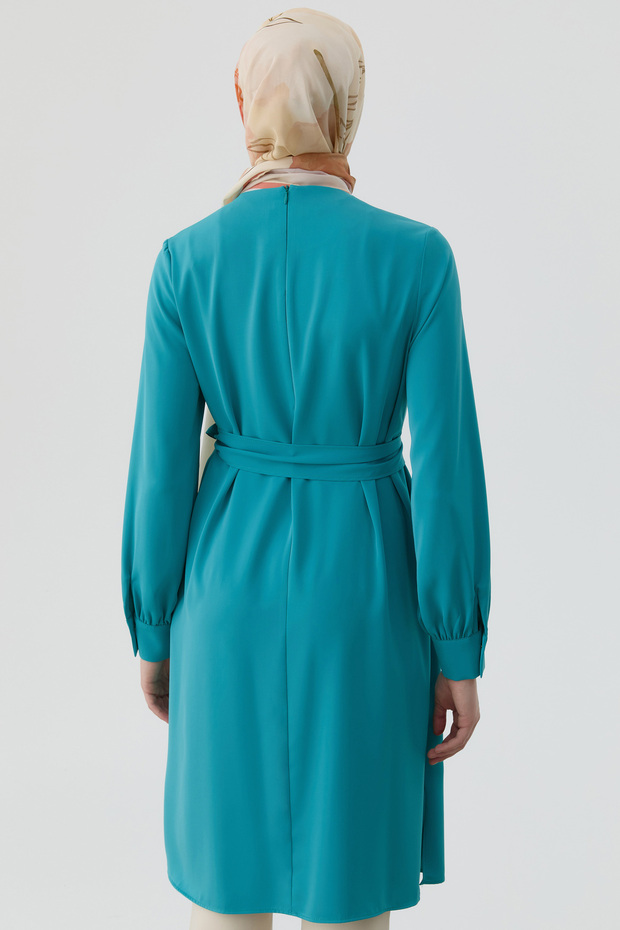 Drapeli Belden Bağlamalı Tunik - Aqua - 6