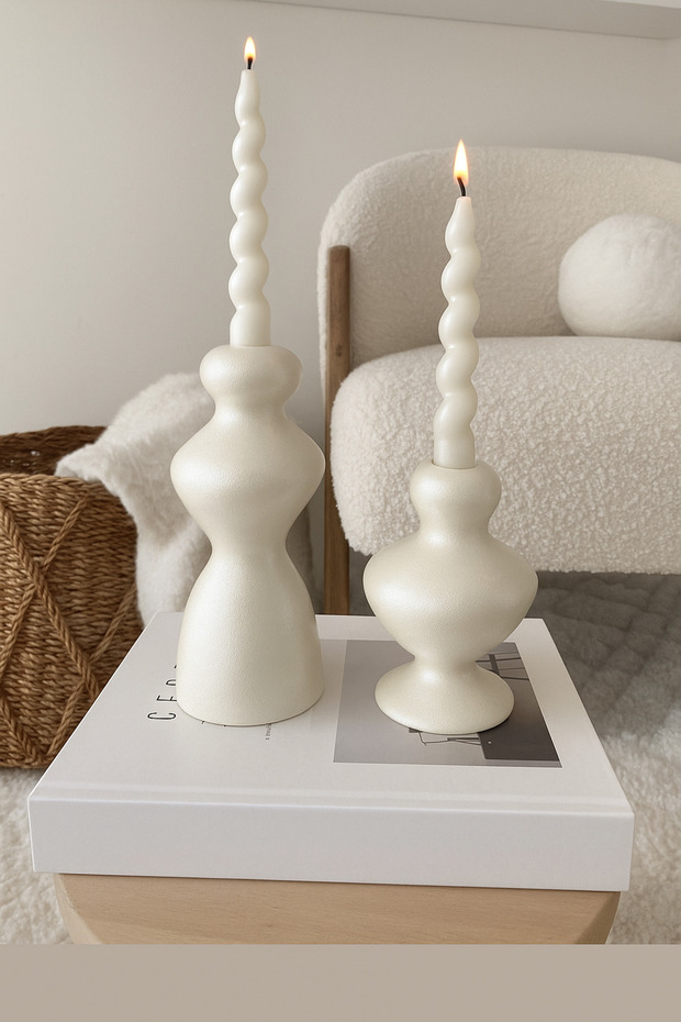 Dalgalı Şamdan & Mumluk Seti - 2