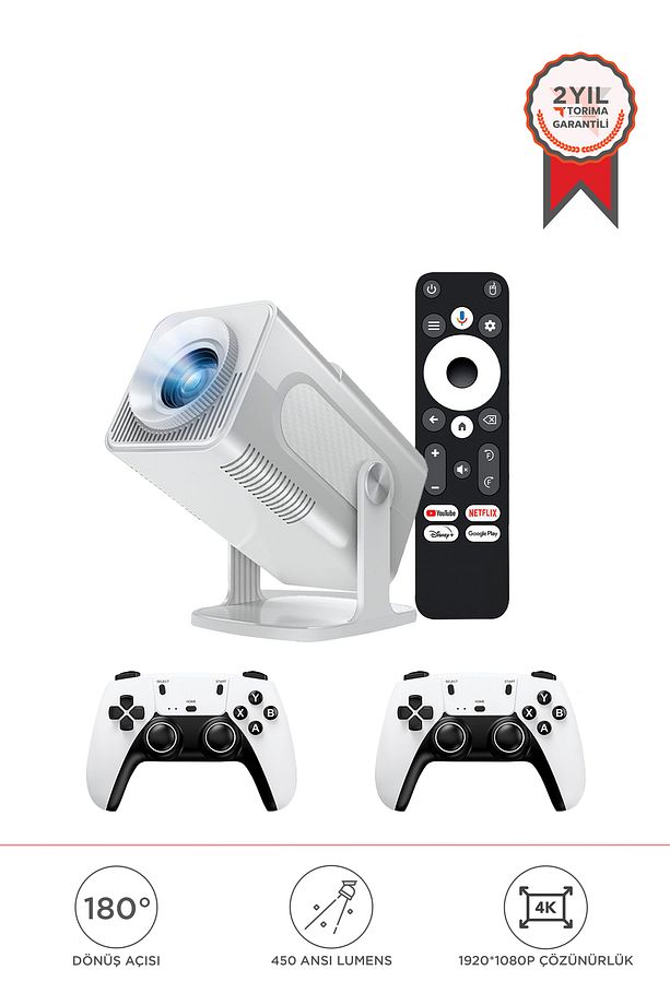 HCS350 Max Beyaz Taşınabilir Retro 1080P Video Konsolu Android Akıllı Projektör Projeksiyon - 1