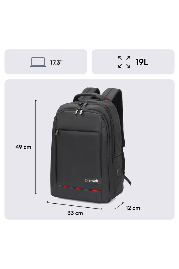 MCC-007 17.3" Office USB Girişli Notebook Sırt Çantası Siyah - 3