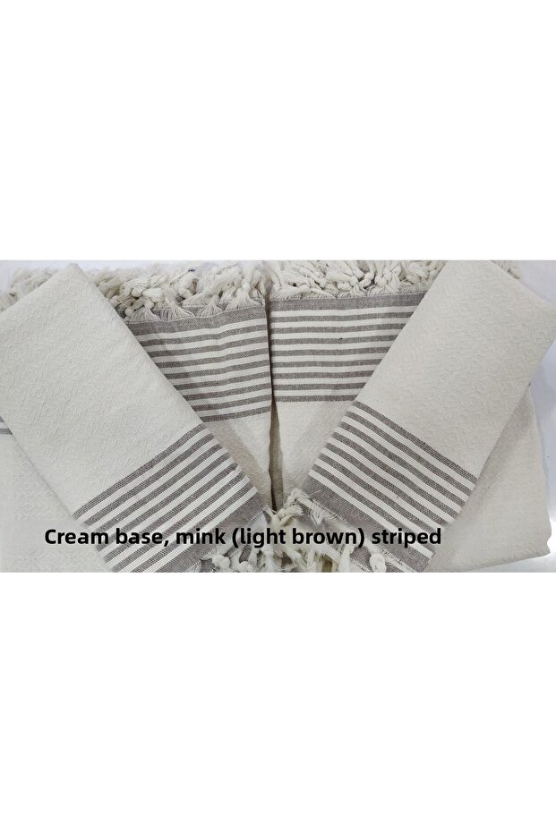 King Size Cotton Cream Ground Mink Striped Sofa Cover Set Covering the Arms 3 3 1 1