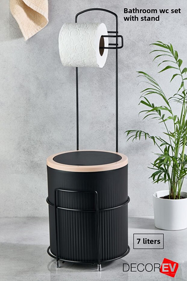 Luxury Bathroom Kitchen Trash Can with Metal Stand Toilet Wc Paper Holder Set