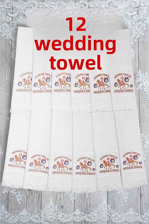 12 Pieces Fringed Wedding Towels Patterned Convoy Towels Economic Model