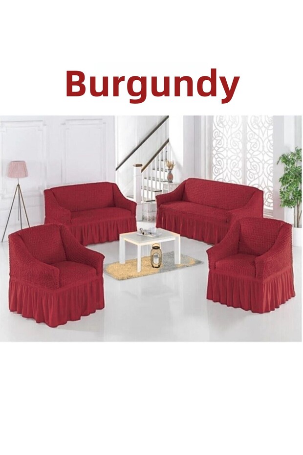 Bürümcük 3+3+1+1 Washable Sofa Cover Set. Flexible Seat Cover on the Rubber.