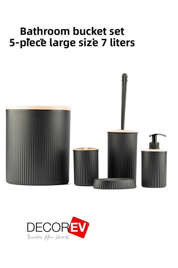 5-Piece Bathroom Set Black Toilet Bucket Wc Set - 4