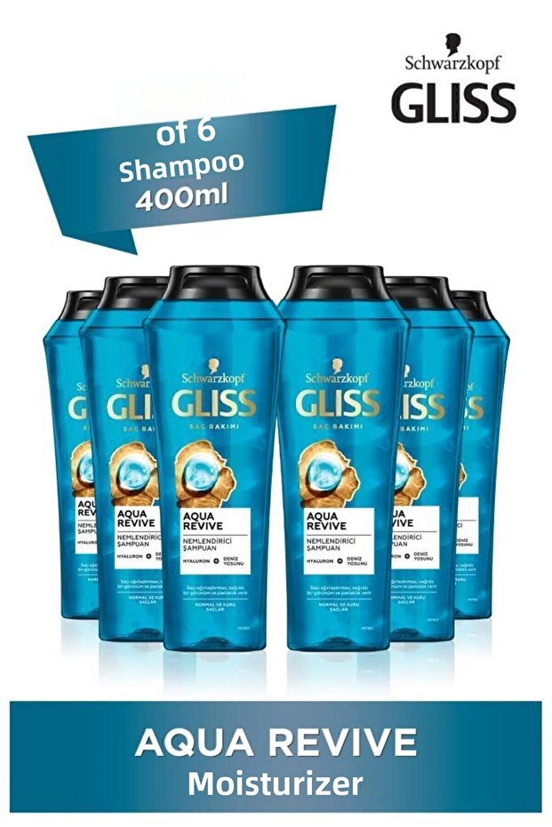 Aqua Revive Moisturizing Shampoo with Hyaluron and Seaweed 400 ml X 6 Pieces