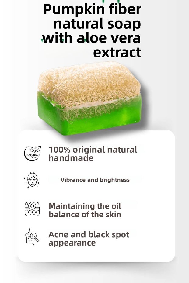 100% Natural Aloe Vera Extract, Pumpkin Fiber, Handmade Skin Soap for Shine and Cleansing 130 Gr