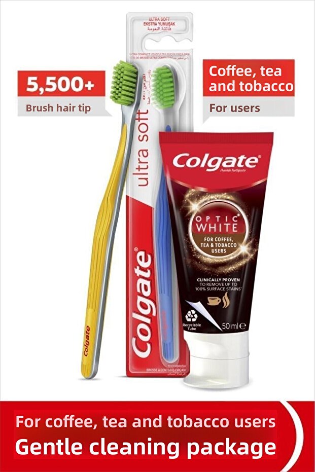 Optic White Coffee, Tea 50 ml Toothpaste + Ultra Soft Soft Toothbrush Oral Care Oral Hygiene