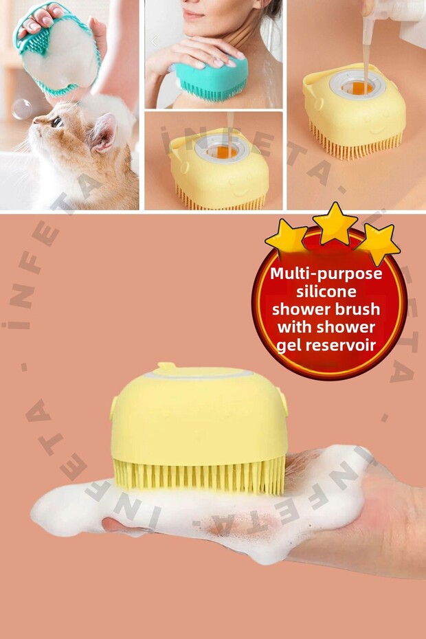 Human Pet Baby Silicone Exfoliating Shower Brush with Shower Gel Tank