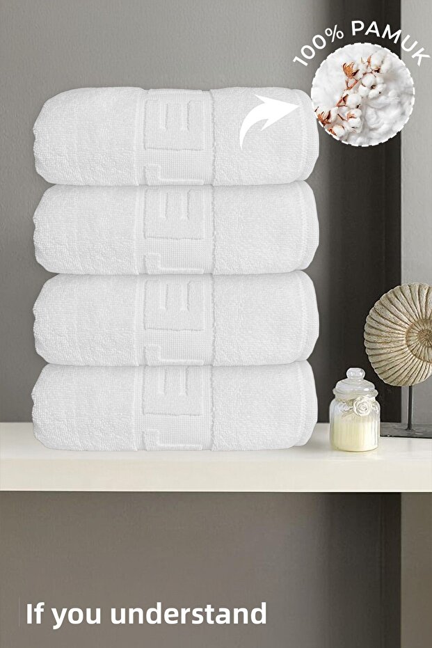 4-Piece Hotel Logo Bath Towels - 70X140 Cm, 490 Gr, 100% Cotton, Spa and Hotel Towels