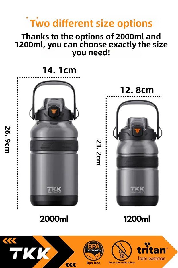 New Collection Tkk 1200ml - Use Without Straw and Straw, Neck Hanging, Handled Tritan Water Flask - 6