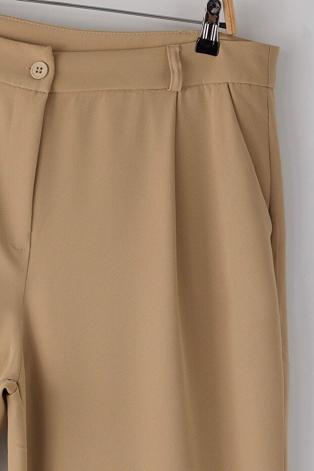 Vizon Wide Leg/Geniş Paça Dokuma Büyük Beden Kumaş Pantolon TBBAW23AR00007 - 7