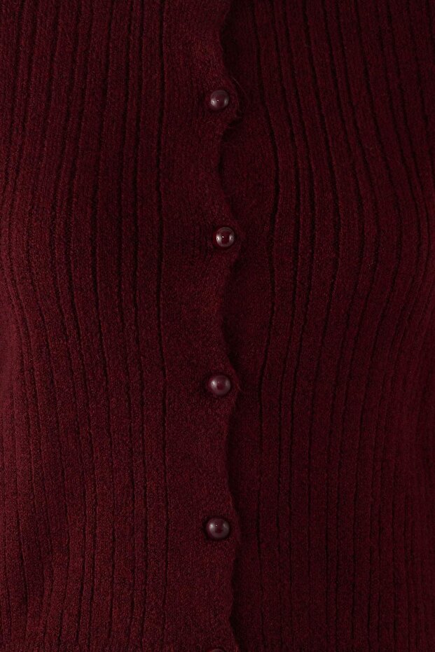 Bordo Kare Yaka Dantel Garnili Triko Hırka-Bluz Yumuşak Dokulu Triko Takım TWOAW26HI00086 - 9