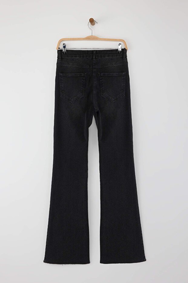 Siyah Yırtmaç Paça Detaylı Yüksek Bel Orta Esnek Flare Smoke İspanyol Paça Jeans TWOAW26JE00022 - 7