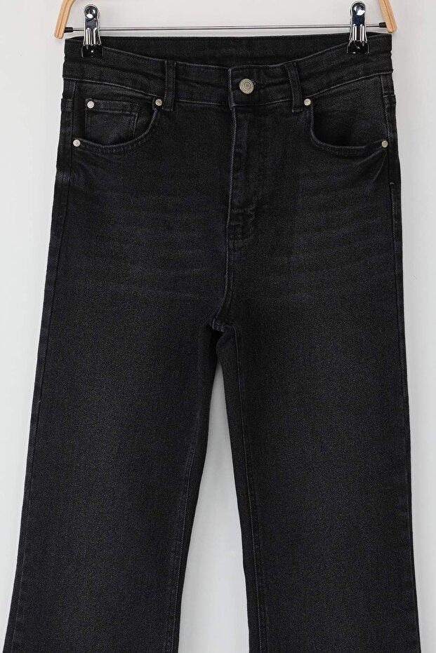 Siyah Yırtmaç Paça Detaylı Yüksek Bel Orta Esnek Flare Smoke İspanyol Paça Jeans TWOAW26JE00022 - 8