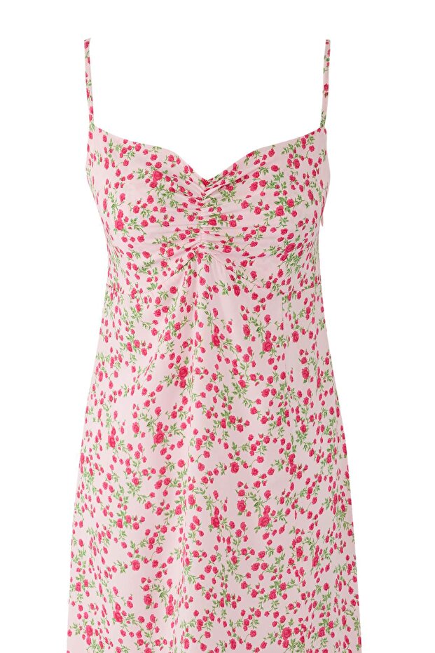 Pembe Çiçekli Midi Dokuma Elbise TEDSS25EL00001 - 5