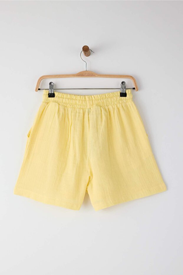 Sarı Müslin Beli Lastikli Yüksek Bel City Boy Şort & Bermuda TWOSS25SR00233 - 7