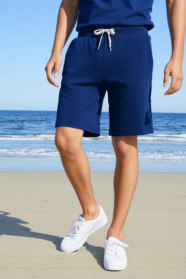 Pamuklu Erkek Indigo Casual Şort 2 Iplik Yan Cepli Bağcıklı Regular Fit Boru Paça Günlük Bermuda - 1