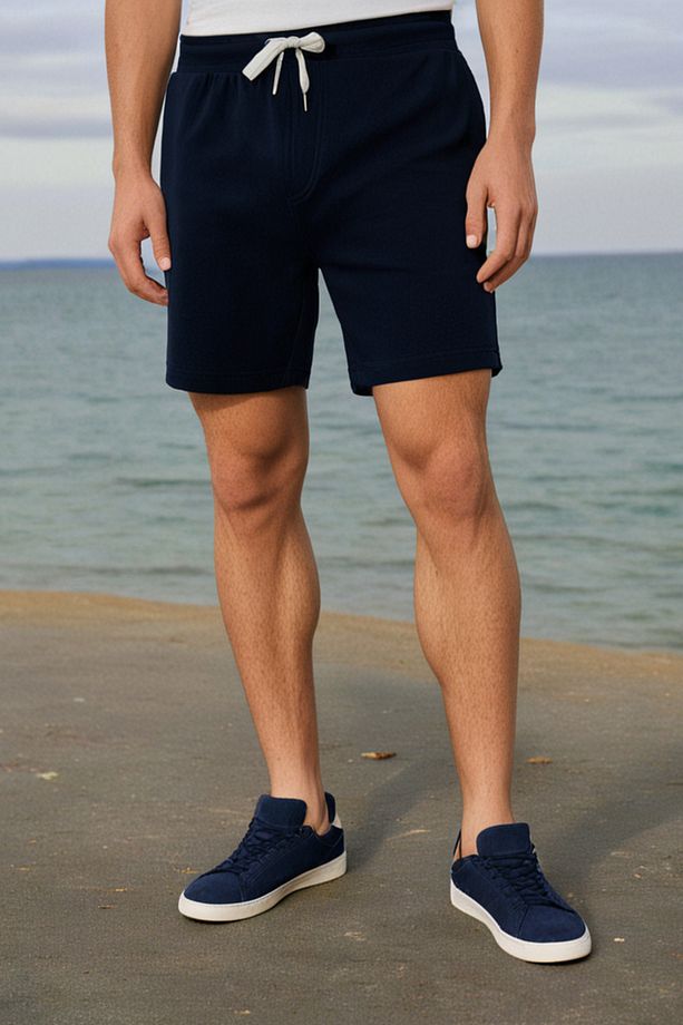 Pamuklu Erkek Koyu Lacivert Casual Şort 2 Iplik Yan Cep Bağcıklı Regular Fit Kalıp Boru Paça Bermuda - 5