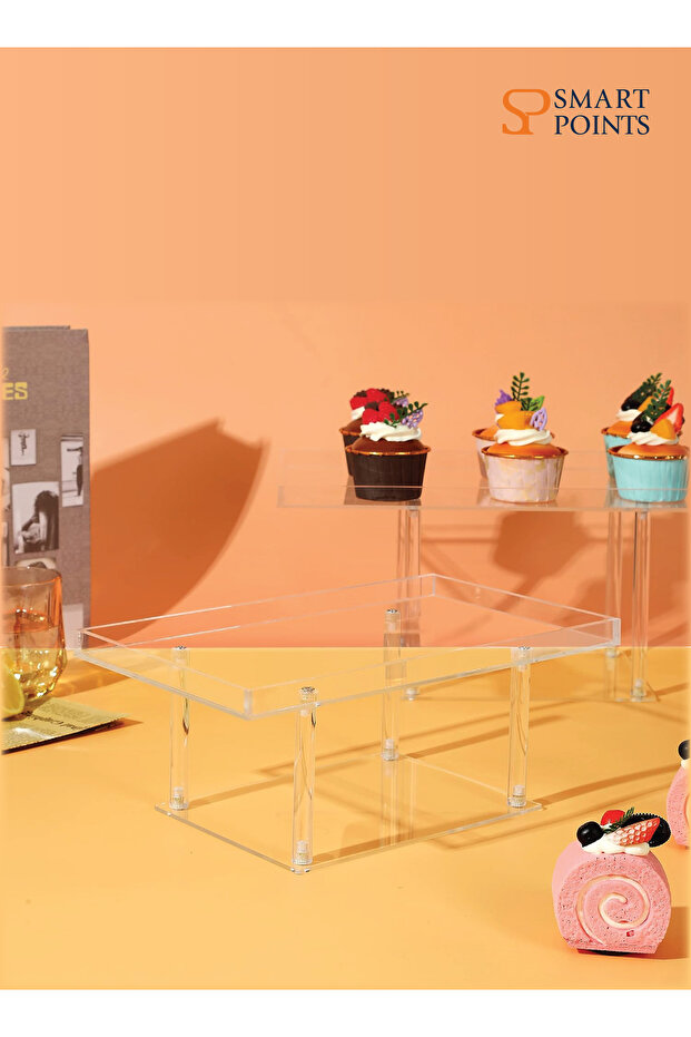 مجموعة عرض طاولة الحلوى، 3 قطع، حاملات عرض الحلوى من الأكريليك الشفاف، حاملات البوفيه - 3