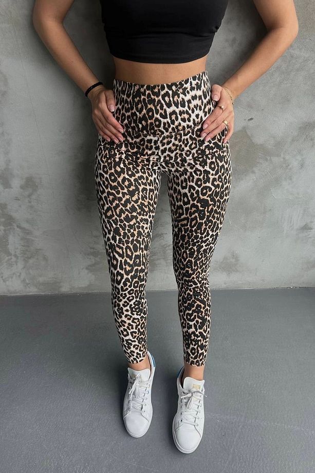 Leopar Ekstra Yüksek Bel Kot Tayt Pantolon Jeggings - 1