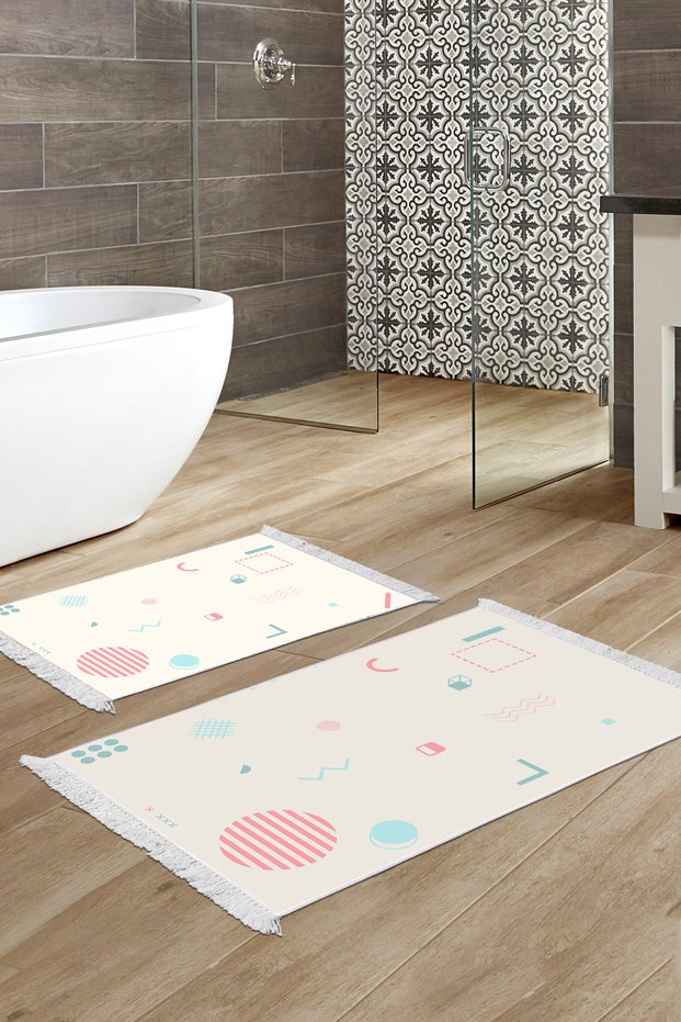 Non-Slip Base Djt Toilet Set Trend Fringed Geometric E5015 White
