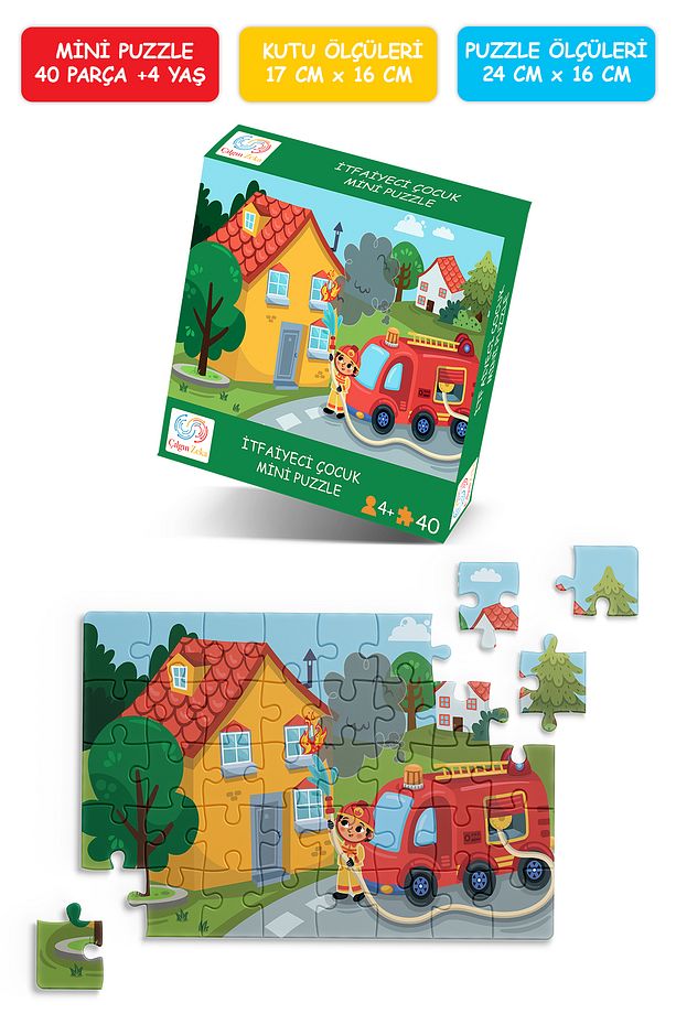 İtfaiyeci Çocuk Mini Puzzle 40 Parça 3-7 Yaş Çocuk Puzzle Yapboz - 1