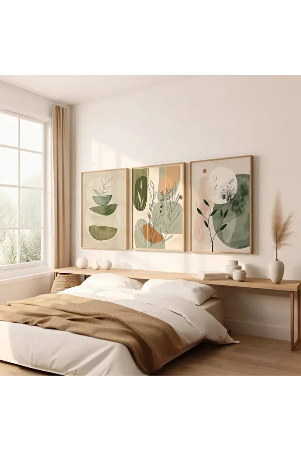 Natural Wood Framed Uv Printing Set of 3 Abstract Pattern Paintings – Modern & Stylish Wall Decor