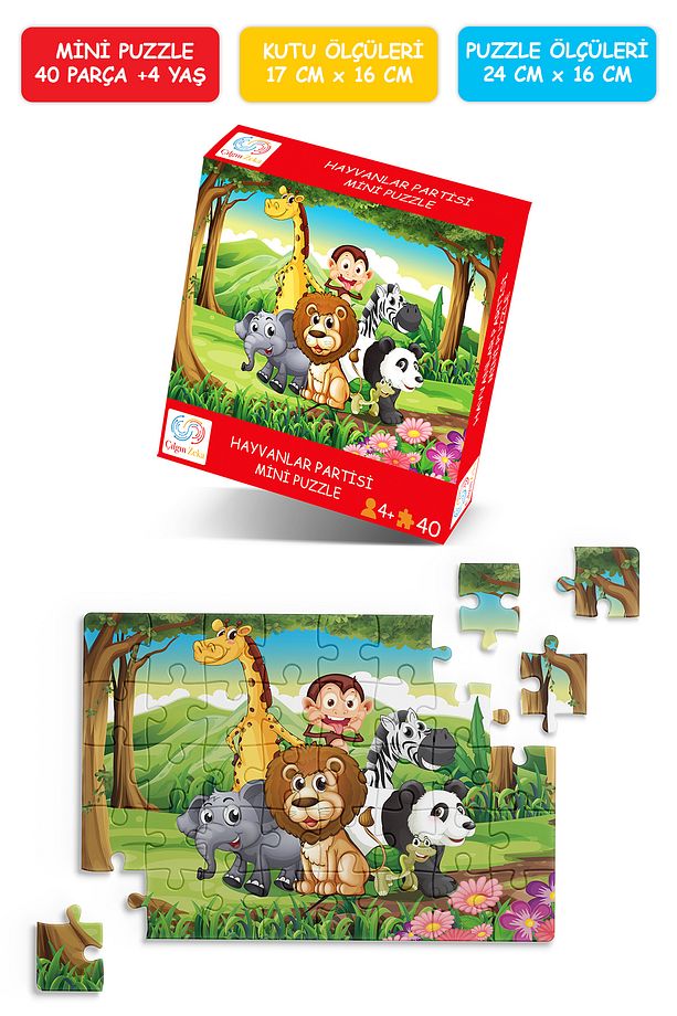 Hayvanlar Partisi Mini Puzzle 40 Parça 3-7 Yaş Çocuk Puzzle Yapboz - 1