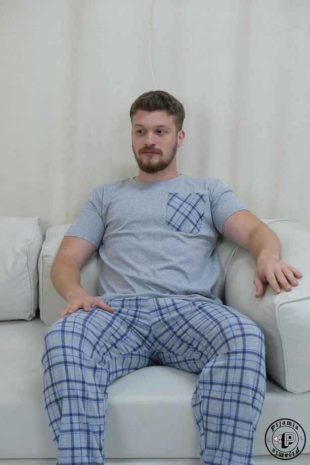 AÇIK GRİ EKOSE DESENLİ KISA KOL ERKEK PİJAMA TAKIMI - 2