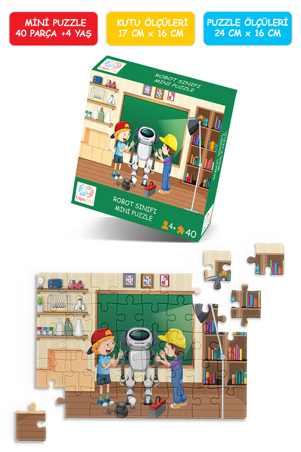 Robot Sınıfı Mini Puzzle 40 Parça 3-7 Yaş Çocuk Puzzle Yapboz - 5