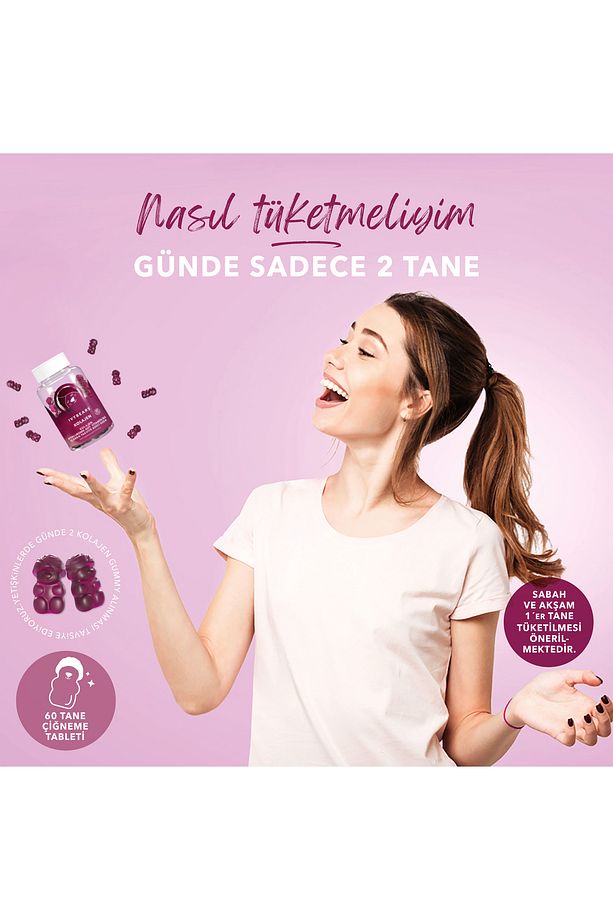 Çiğnenebilir Kolajen, Tip 1, Tip 3, Hyaluronik Asit, Vitamin B2, 60 adet, 30 günlük - 5
