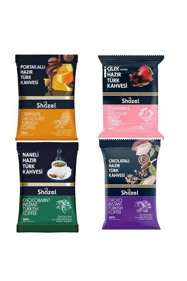 Hazır Türk Kahve Seti Portakallı Naneli Çilekli Çikolatalı 4 x 100 g 4 lü Set - 2