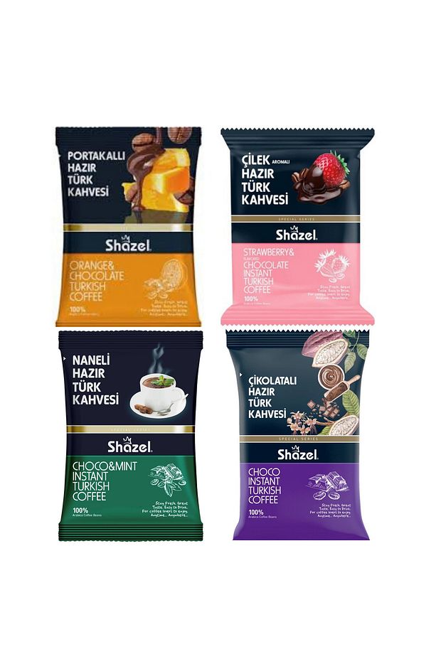 Hazır Türk Kahve Seti Portakallı Naneli Çilekli Çikolatalı 4 x 100 g 4 lü Set - 1