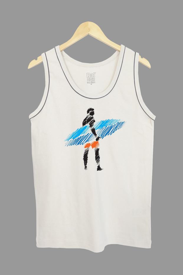Men's Strappy Knitted T-Shirt with Ribbed Surfboard2 Digital Printed 100% Cotton