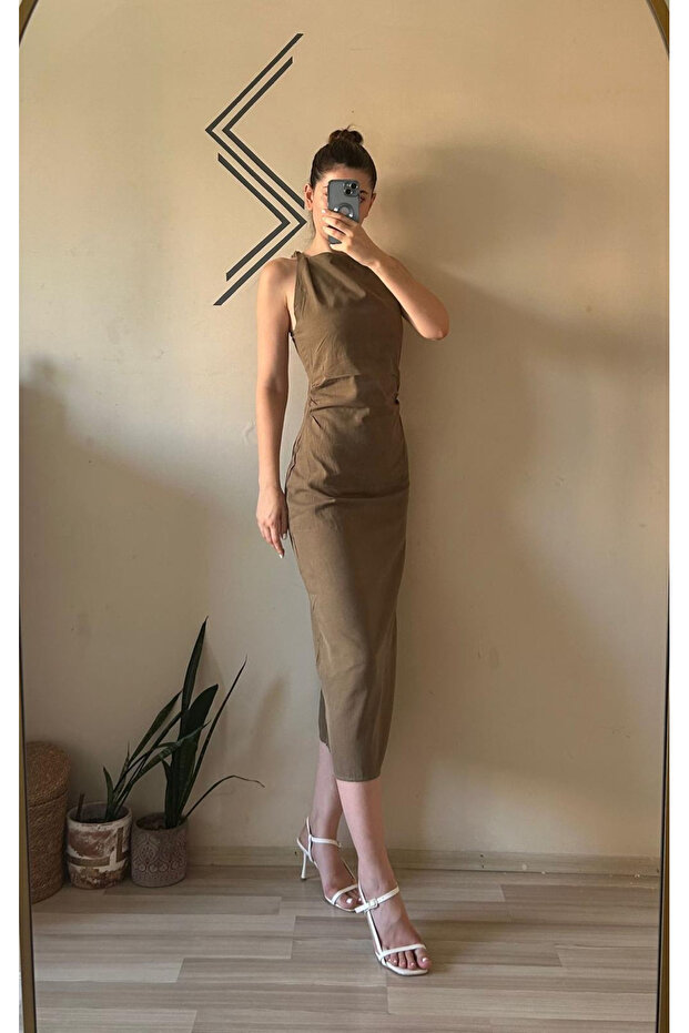 Sheer Drapeli Keten Elbise - 2