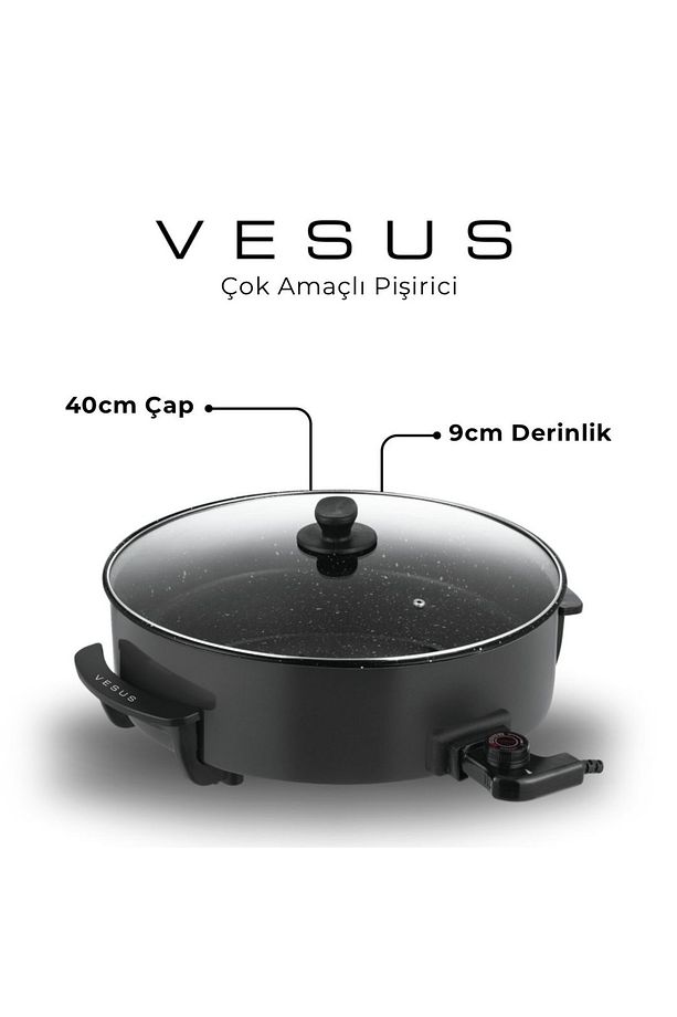 Vesus Elektrikli Granit Tencere Pizzamatik Güveç Tava-Tencere Lahmacun, Grill Ve Pizza Makinesi - 1